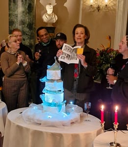 The actress Sigourney Weaver presenting the book 'Cakes and Ale' at the 2025 Baddeley Cake ceremony